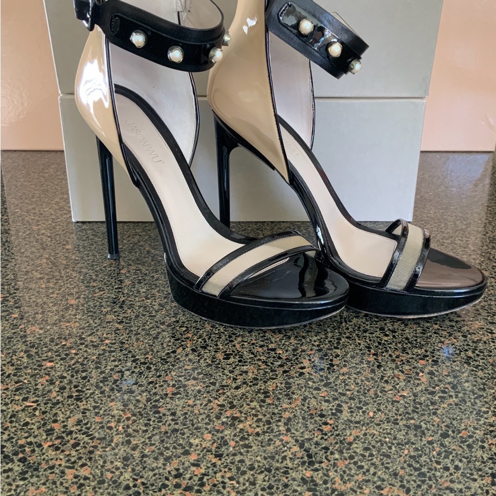 Jason Wu Nadja Ankle Stud Platform Nude/Black 5”heels Sz 9.5 Made in Italy